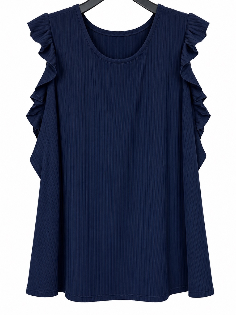 Time and Tru Navy Ruffle Sleeve Tank Top